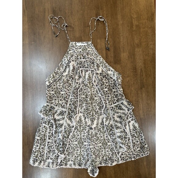 Zimmermann Henna Frippery Floral Pom Trim Halter Playsuit Taupe Silk Cotton Sz 2 - Picture 4 of 11